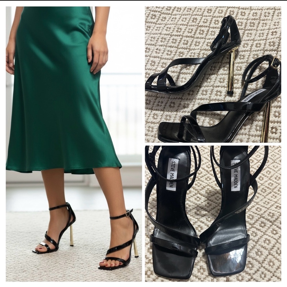 Steve Madden Black and Gold Strappy Heels